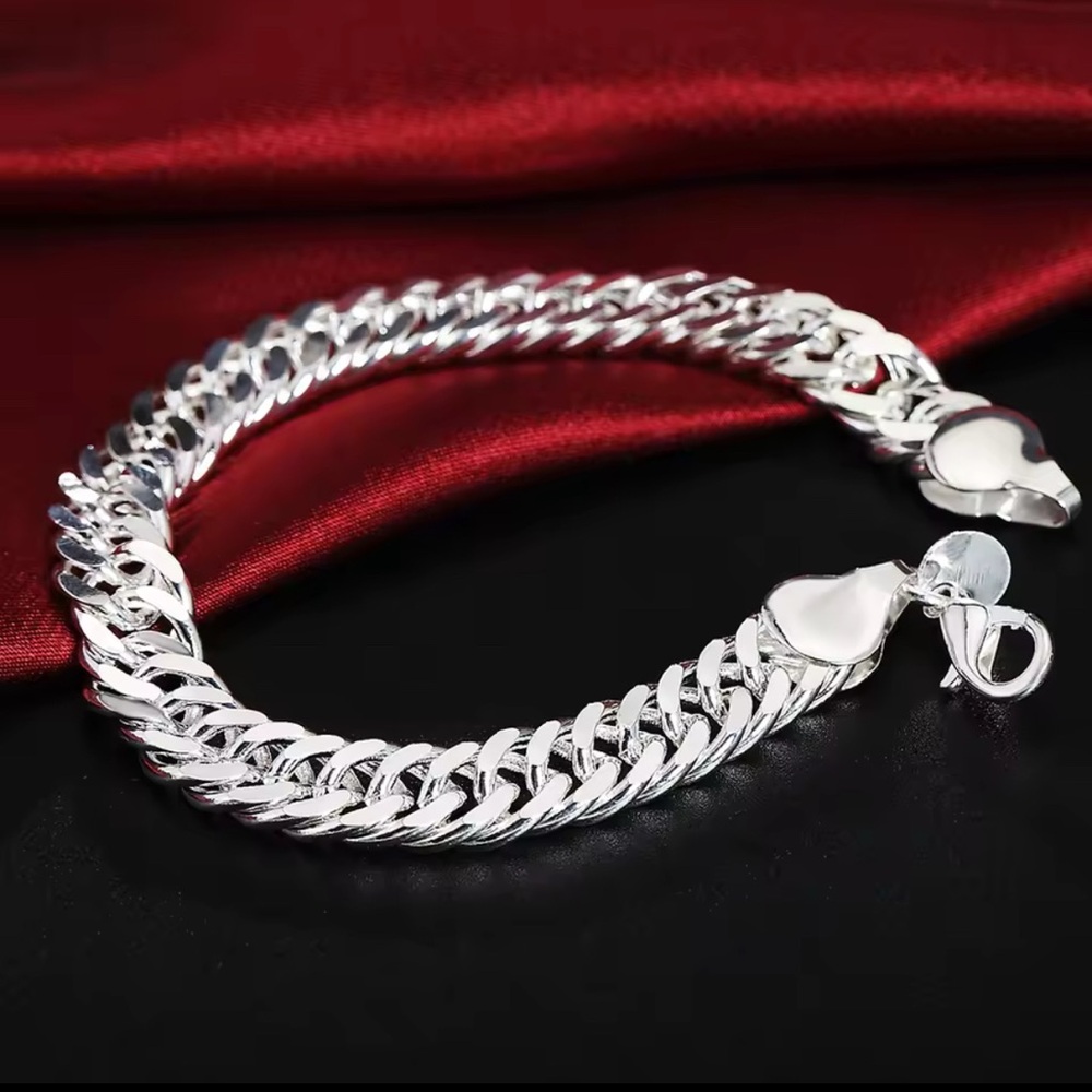 925 Sterling Silver Chunky Chain Silver Large Link Bracelet - Picture 2 of 5